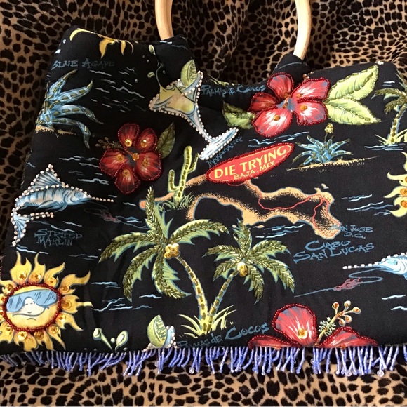 Retro Beaded Tourist Tote Bag by Die Trying - Picture 3 of 5